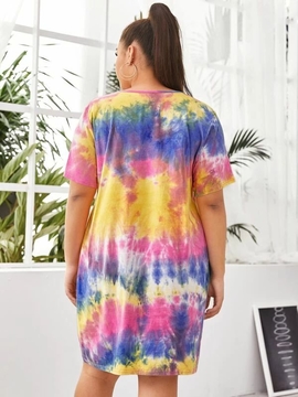 multicolor colorful tie dye  Keyhole Neckline Tee Dress